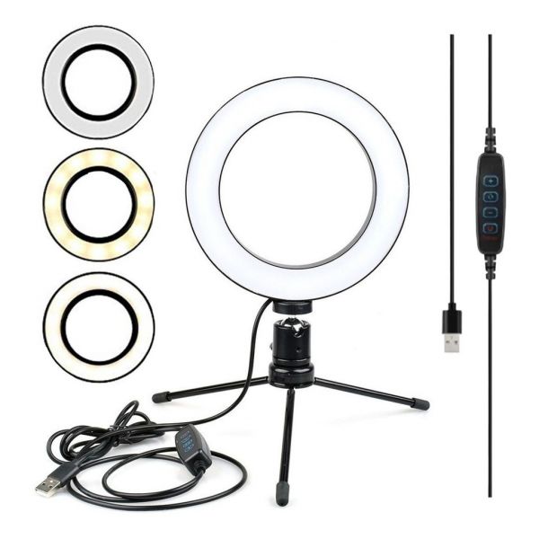 Ring Light Led Mesa Iluminador Pequena Tripé 6 Polegada 16cm