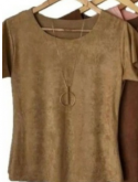 Blusa  Suede Feminina Manga Curta
